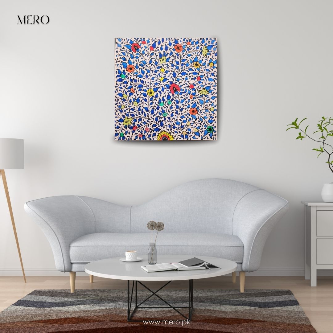 Blossom Aura Hand-Painted Blue Pottery Art